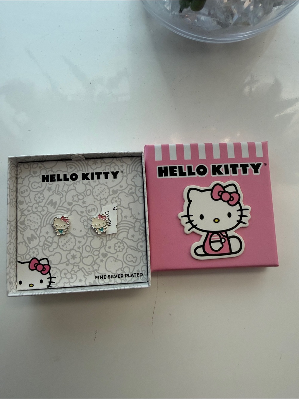 Hello Kitty Pink & White Enamel Stud Earrings with Character Box
